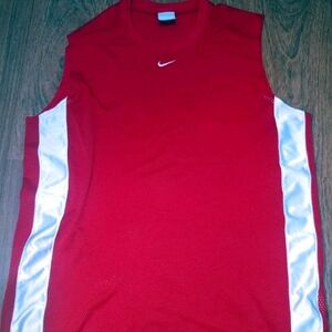 Y2K Nike Center Swoosh Red Sleeveless Basketball Jersey with Silver Side Panels